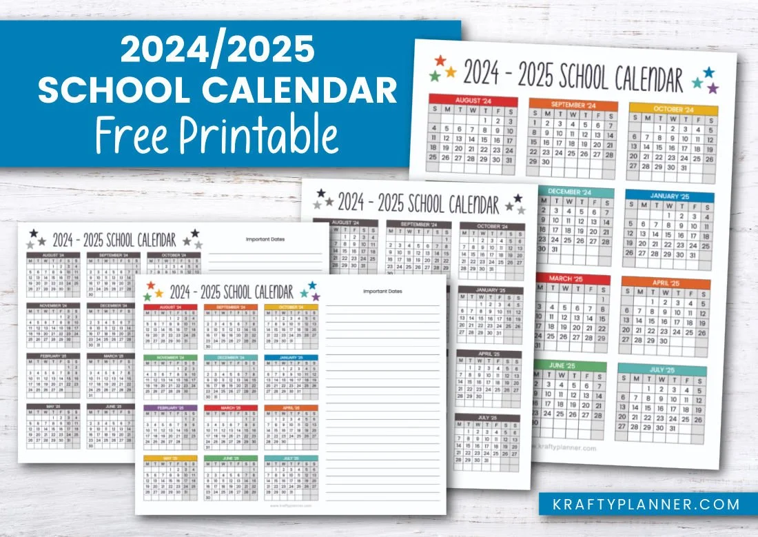free printable 24/25 school year calendar — krafty planner